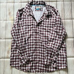 Magellan Burgundy and White Plaid Fishing Gear Shirt